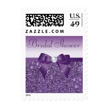 Purple Sequins, Bow & Bling Bridal Shower Postage