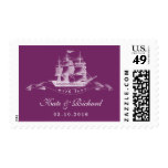 Purple Vintage Ship Wedding Invitation Postage
