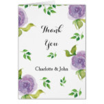 Purple watercolor floral wedding Thank You Card