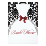 Red and Black Damask Bridal Shower Wedding Dress Card