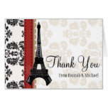 RED AND BLACK DAMASK EIFFEL TOWER THANK YOU CARD