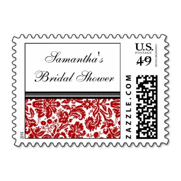 Red Black Damask Bridal Shower Wedding Stamp