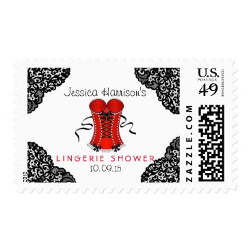 Red Corset & Black Lace Lingerie Shower Postage Stamps