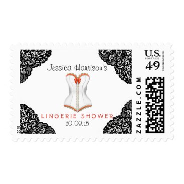 Red Corset & Black Lace Lingerie Shower Stamps