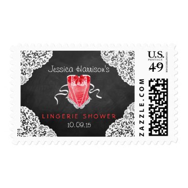 Red Corset White Lace Chalkboard Lingerie Shower Postage Stamp