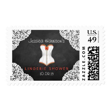 Red Corset White Lace Chalkboard Lingerie Shower Postage Stamp