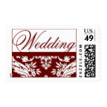 Red Damask Wedding Invitation Postage Stamps