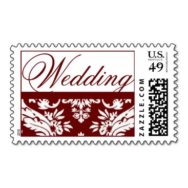 Red Damask Wedding Invitation Postage Stamps