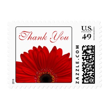 Red Gerbera Daisy Flower Wedding Thank You Postage