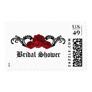 Red Gothic Swirl Roses Bridal Shower Postage