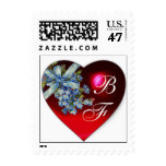 RED HEART & FORGET ME NOTS WEDDING PARTY MONOGRAM STAMP