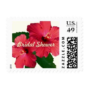 Red Hibiscus Flower Bridal Shower Postage Stamps