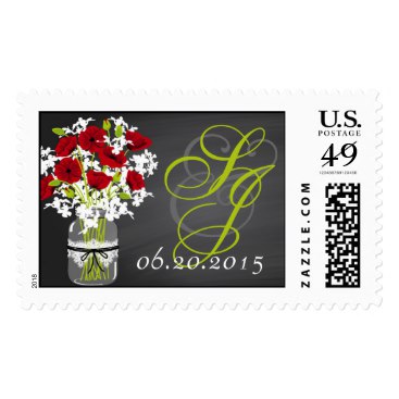 Red Poppies Chalkboard Mason Jar Wedding Stamps