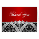 Red Silver Damask & Jewel Thank You Card