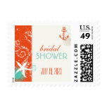 Red Teal Ivory Nautical Bridal Shower Postage