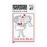 Red & White Love Bride & Groom Cartoon Wedding Stamp