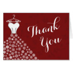 Red Winter Snowflakes Wedding Dress Thank You Card