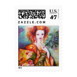 ROMANTIC LADY WITH PEACOCK FEATHER STAMP