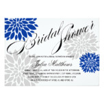 Royal Blue Silver-Gray Floral Burst Bridal Shower Card