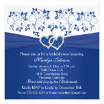 Royal Blue, White Floral Hearts Bridal Shower Card
