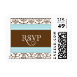 RSVP Blue & Brown Damask Wedding Postage Stamp