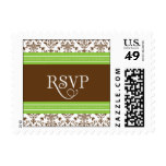 RSVP Green & Brown Damask Wedding Postage Stamp