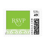 RSVP Green Damask Wedding Party Postage Stamp