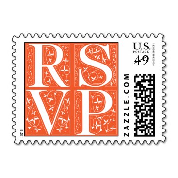 RSVP Orange & White Floral Wedding or Party Stamp