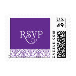 RSVP Purple Damask Elegant Wedding Postage Stamp