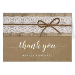 Rustic and Elegant Lace Burlap Script Thank You Card