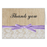 Rustic Burlap Lace Lavender Ribbon Thank You Card