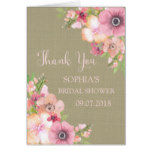 Rustic Burlap Pink Floral Bridal Shower Thank You Card