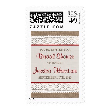 Rustic Burlap & Vintage White Lace Bridal Shower Stamp