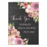 Rustic Chalkboard Pink Floral Bridal Thank You Card
