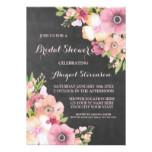 Rustic Chalkboard Pink Flowers Bridal Shower Card