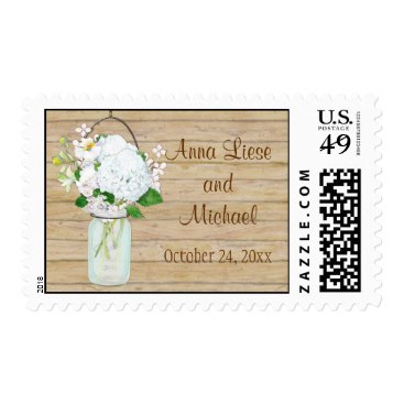 Rustic Country Mason Jar Flowers White Hydrangeas Stamps