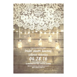 Rustic Mason Jar Lights Lace Wood Bridal Shower Card