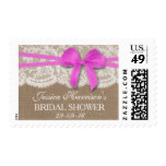 Rustic Pink Bow, Burlap & Lace Bridal Shower Postage Stamp
