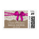 Rustic Pink Bow, Burlap & Lace Bridal Shower Stamp