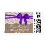 Rustic Purple Bow, Burlap & Lace Bridal Shower Stamp