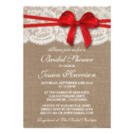 Rustic Red Bow, Burlap & Lace Bridal Shower Card