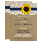 Rustic Sunflower, Kraft & Lace Bridal Shower Card