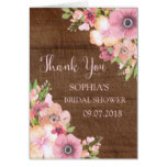 Rustic Wood Pink Floral Bridal Shower Thank You Card
