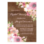 Rustic Wood Pink Watercolor Flowers Bridal Shower Card
