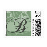 Sage green floral damask monogram - Initial B Postage