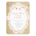 Shabby Chic Burlap Pink Birthday Invitations