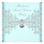 Silver Diamonds Teal Blue Sweet 16 Birthday Party Card