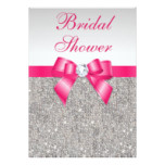 Silver Sequins Hot Pink Bow Bridal Shower Card