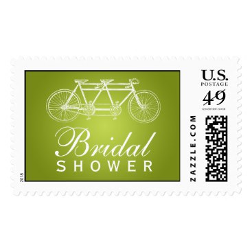 Simple Bridal Shower Tandem Bike Lime Green Postage Stamps