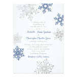 Simple Navy Blue Silver Snowflake Winter Wedding Card